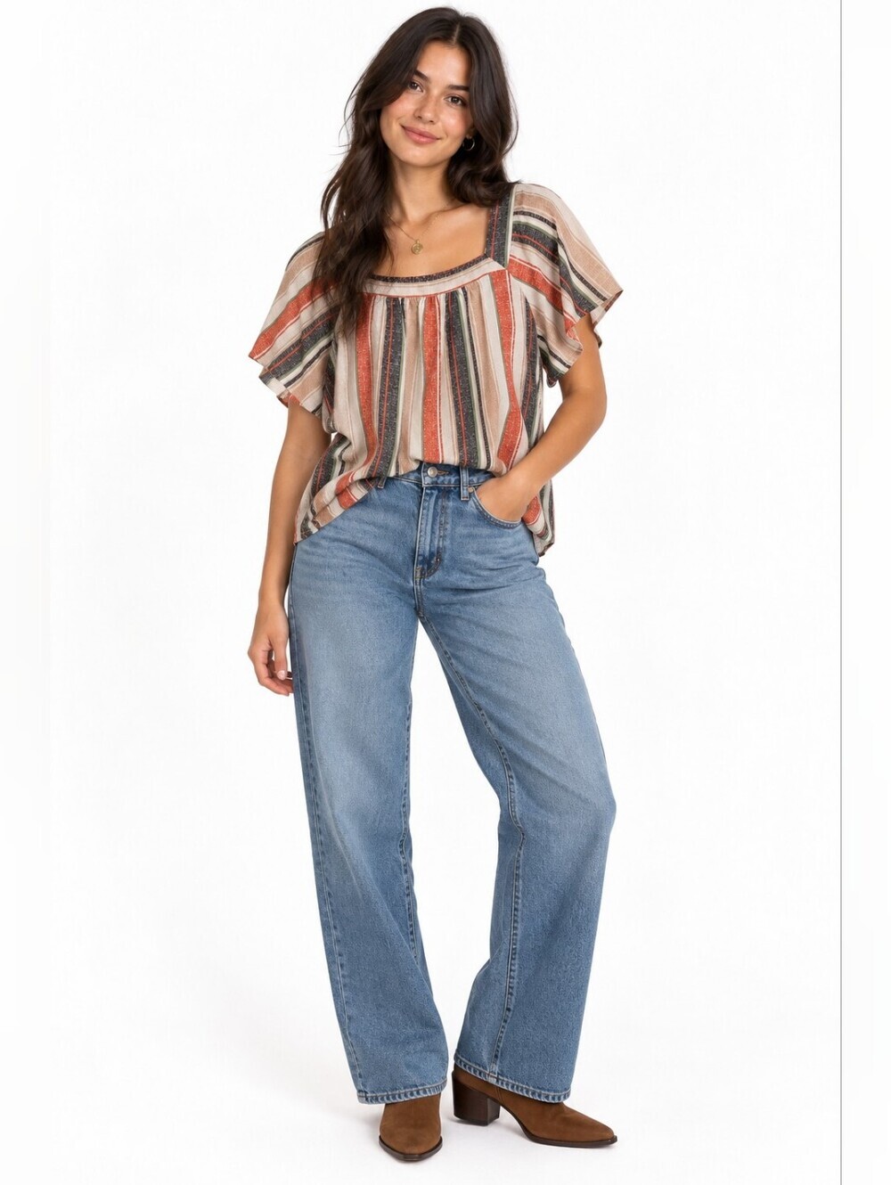 Urban Romantix Women’s Striped Flutter Sleeve Blouse Size Small Lightweight Boho